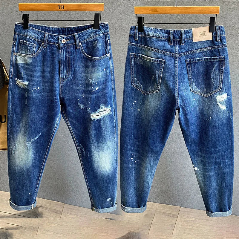 Jeans Streetwear pour hommes, nouvelle collection, haute qualité, mode, moto, hip-hop, déchiré, troué, slim, rétro, confortable, pantalon en denim pour hommes