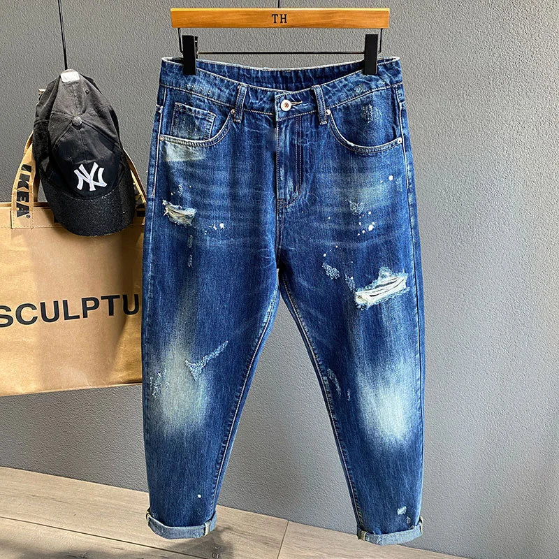 Jeans Streetwear pour hommes, nouvelle collection, haute qualité, mode, moto, hip-hop, déchiré, troué, slim, rétro, confortable, pantalon en denim pour hommes