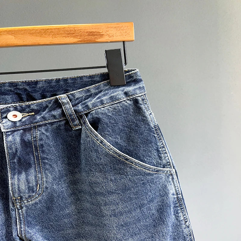 Men's Jeans Streetwear Fashion Tapered Pants Blue Casual Personality Vintage Male Clothing Slim Denim Trousers Brands