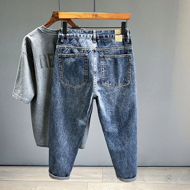 Jeans vintage de haute qualité pour hommes, nouvelle collection printemps, mode ample, fuselé, drapé, pantalon en denim pour jeunes, style hip-hop, streetwear