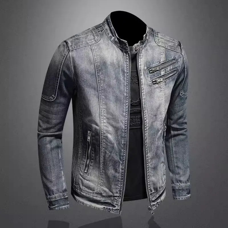 Men Denim Jackets Coats Zipper Coat Slim Fit Casual Solid Turn Down Collar Full Sleeve Regular Jacket Autumn Winter 2024