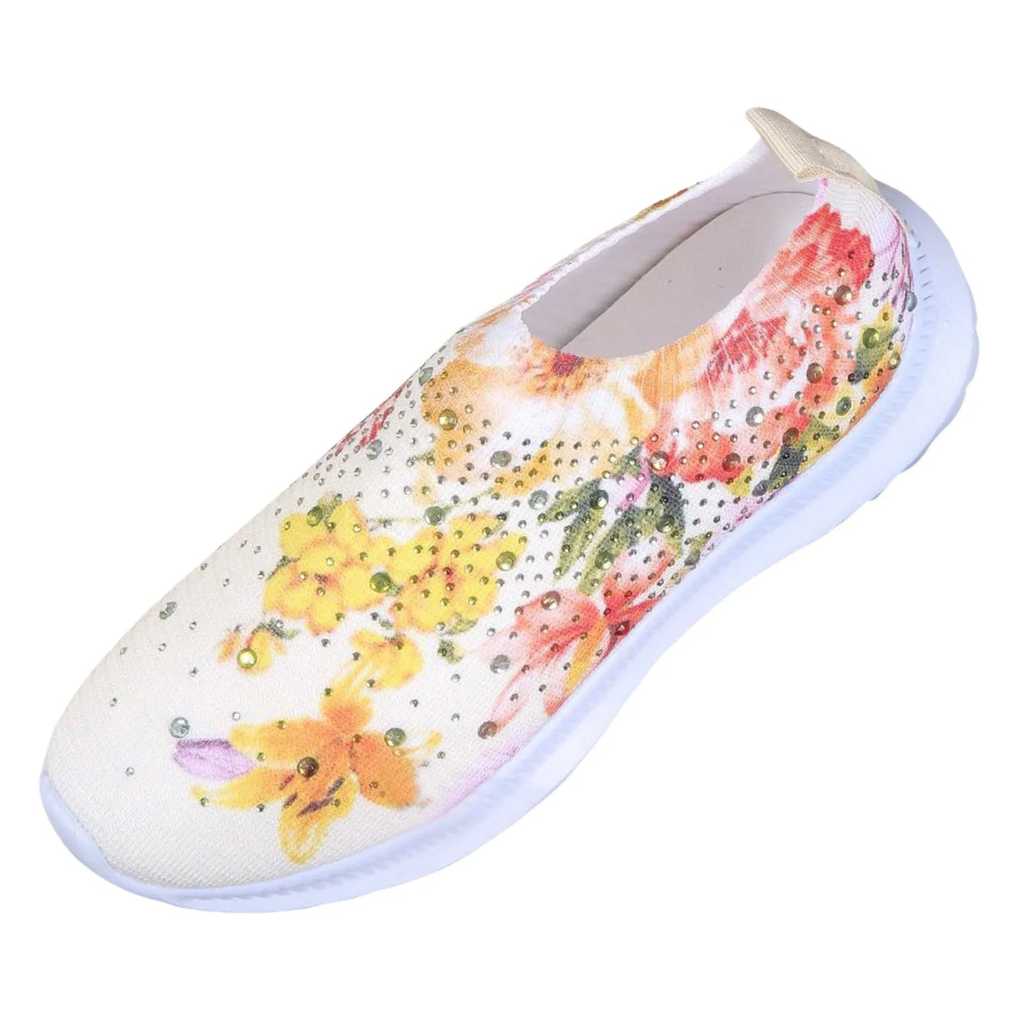 Chaussures vulcanisées décontractées pour femmes, baskets de course à pied, respirantes, à la mode, avec strass et fleurs, idéales pour la randonnée en plein air