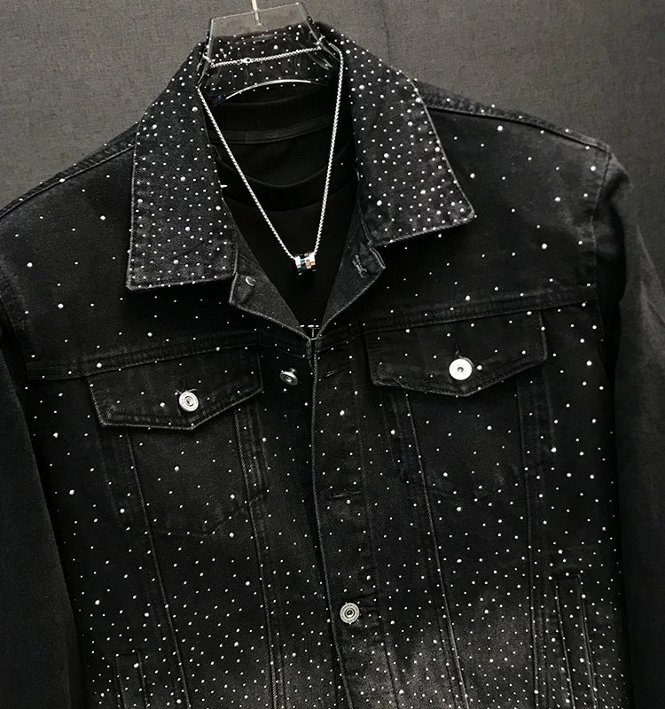 Veste en jean décontractée à manches longues pour homme, version ample, polyvalente, rembourrée aux épaules, élégante, style chic, style diamant