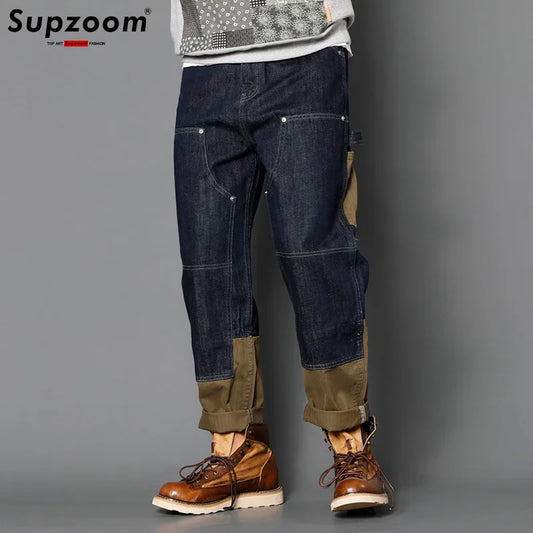 Supzoom Nouveauté Vente Chaude Top Mode Automne Fermeture Éclair Braguette Délavé Décontracté Patchwork Cargo Denim Poches Coton Jeans Hommes