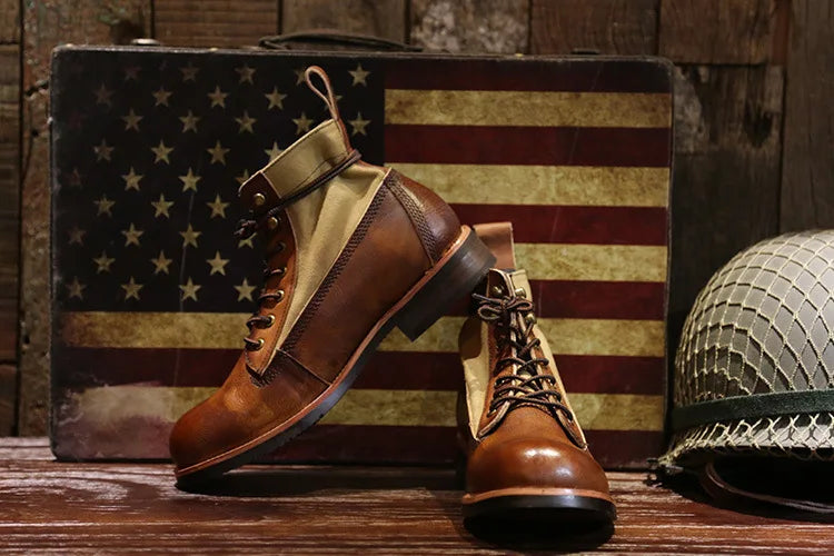 Bottes marron neuves pour hommes, bottes courtes noires faites à la main pour hommes, bottines à bout rond, bottines de moto, bottes de combat