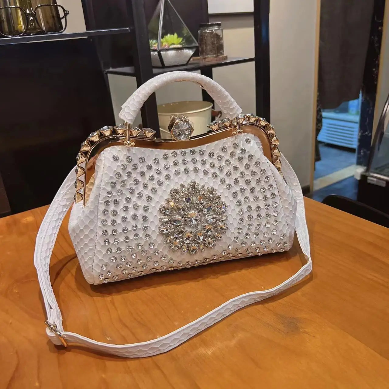 New Rhinestones Top-handle Bags For Women PU Leather Luxury Handbags Women Frame Designer Ladies Crossbody Bag Sac A Main