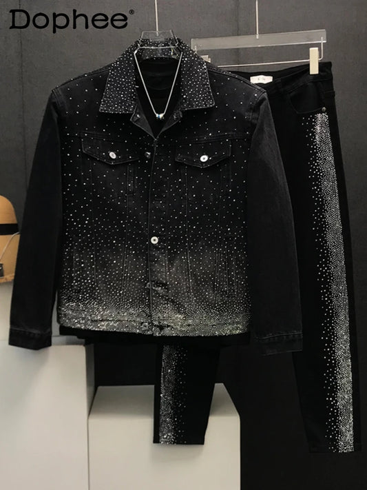 Veste en jean décontractée à manches longues pour homme, version ample, polyvalente, rembourrée aux épaules, élégante, style chic, style diamant