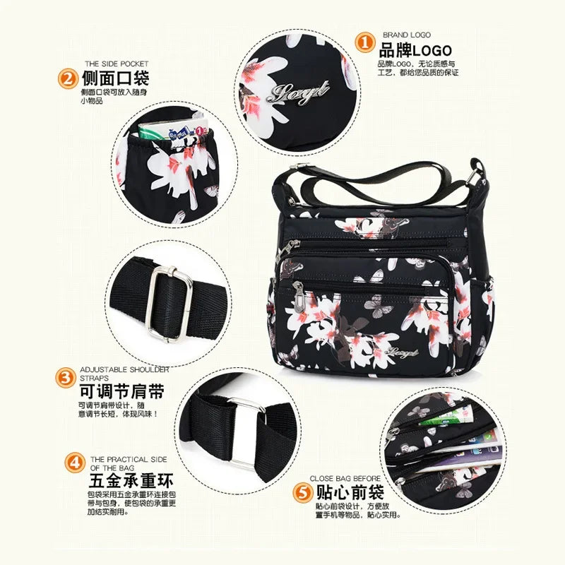 Women Casual Bolsos Messenger Bag Waterproof Nylon Shoulder Bag Large Capacity Mom Handbags Tote Crossbody Pack Sac A Main Purse