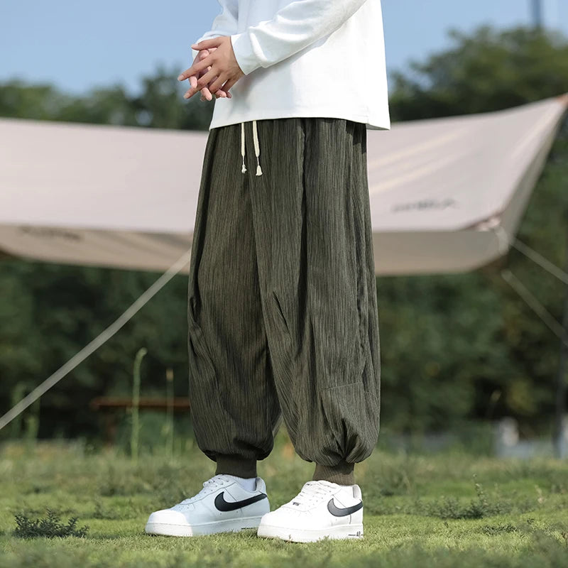 Pantalon sarouel ample grande taille pour homme, taille élastique japonaise avec cordon de serrage, jambes larges, décontracté, ample, tailles 5XL, 4XL, 3XL