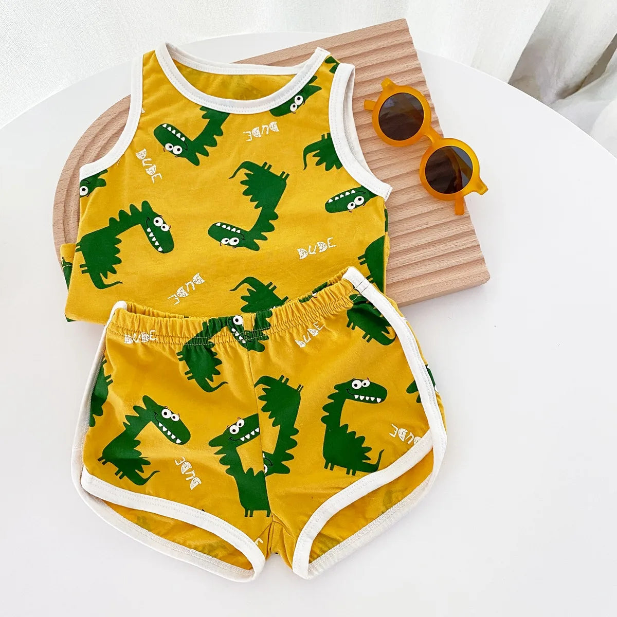 Sanlutoz Ensemble de vêtements d'été pour bébés garçons, haut et short, en coton, motif animal mignon, 2 pièces