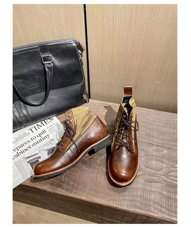 Bottes marron neuves pour hommes, bottes courtes noires faites à la main pour hommes, bottines à bout rond, bottines de moto, bottes de combat