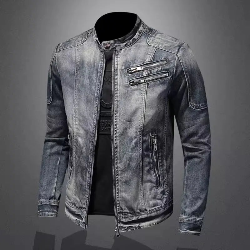 Men Denim Jackets Coats Zipper Coat Slim Fit Casual Solid Turn Down Collar Full Sleeve Regular Jacket Autumn Winter 2024