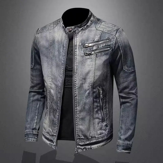 Men Denim Jackets Coats Zipper Coat Slim Fit Casual Solid Turn Down Collar Full Sleeve Regular Jacket Autumn Winter 2024
