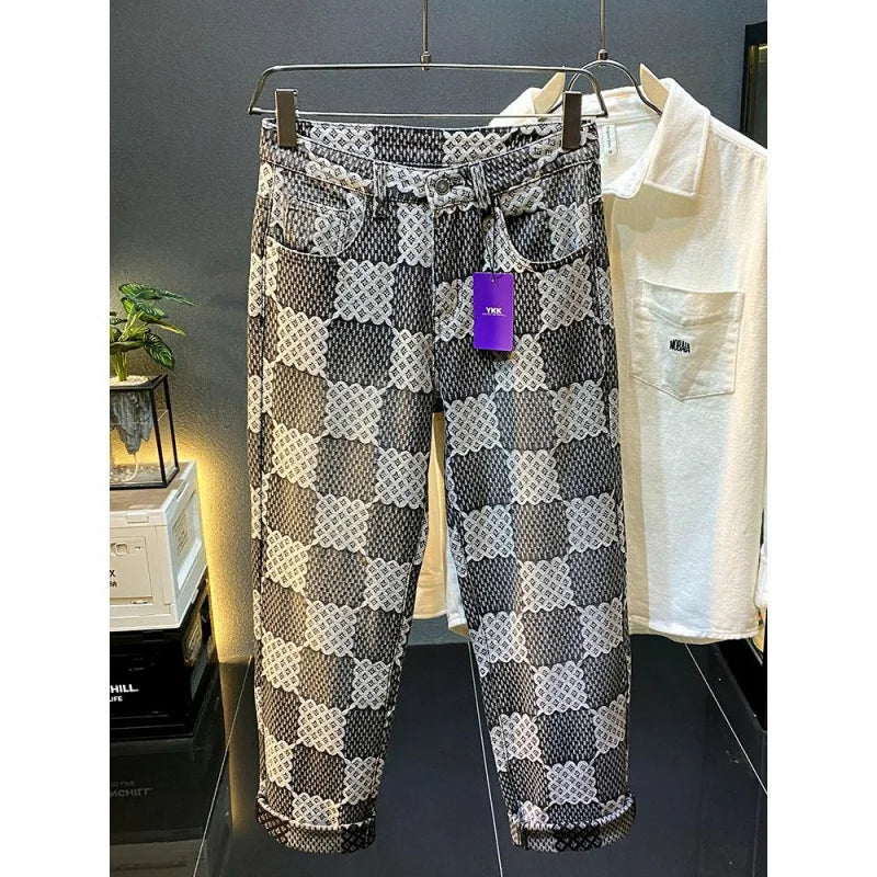 Jean jacquard haut de gamme pour hommes et femmes, automne-hiver, nouveau style, design de mode, tube droit, pantalon décontracté américain