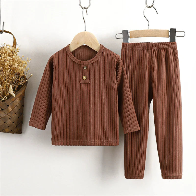2024 Children's Autumn Sets New Boys Solid Colour Round Neck Suit Girls New Casual Loose Fashion 2 Pieces 12M-8 Years Old