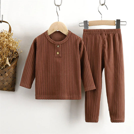2024 Children's Autumn Sets New Boys Solid Colour Round Neck Suit Girls New Casual Loose Fashion 2 Pieces 12M-8 Years Old