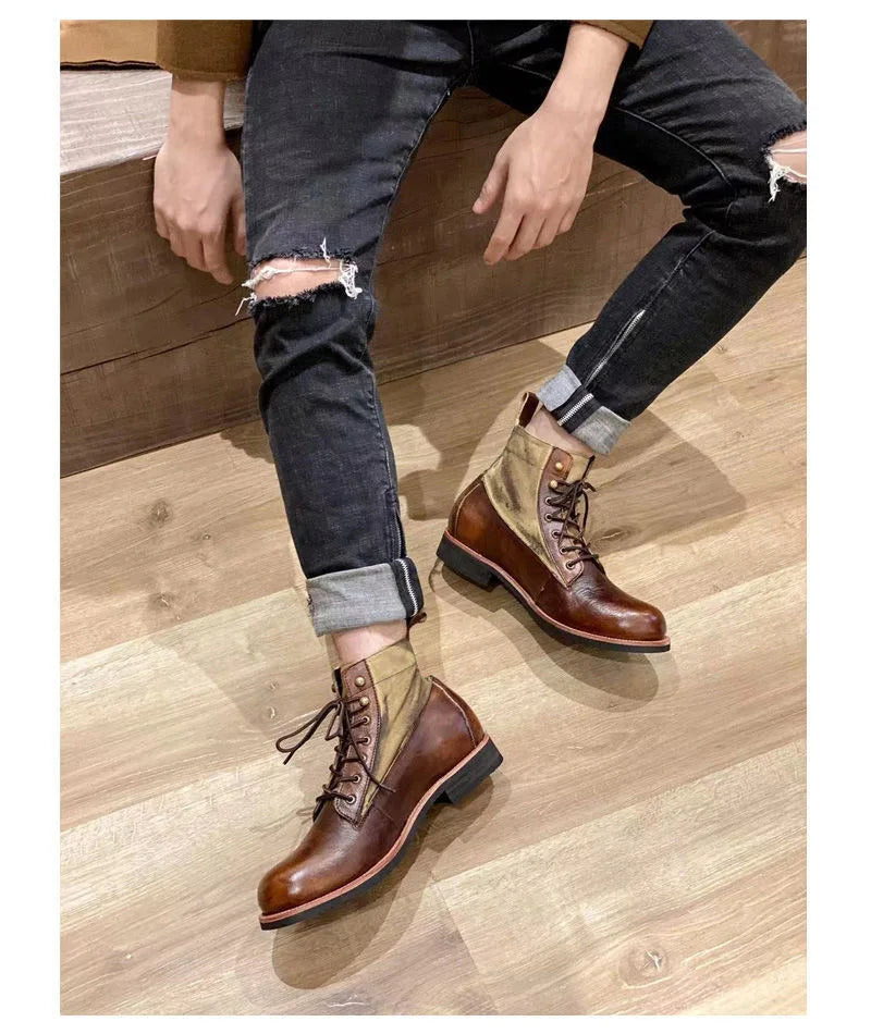 Bottes marron neuves pour hommes, bottes courtes noires faites à la main pour hommes, bottines à bout rond, bottines de moto, bottes de combat