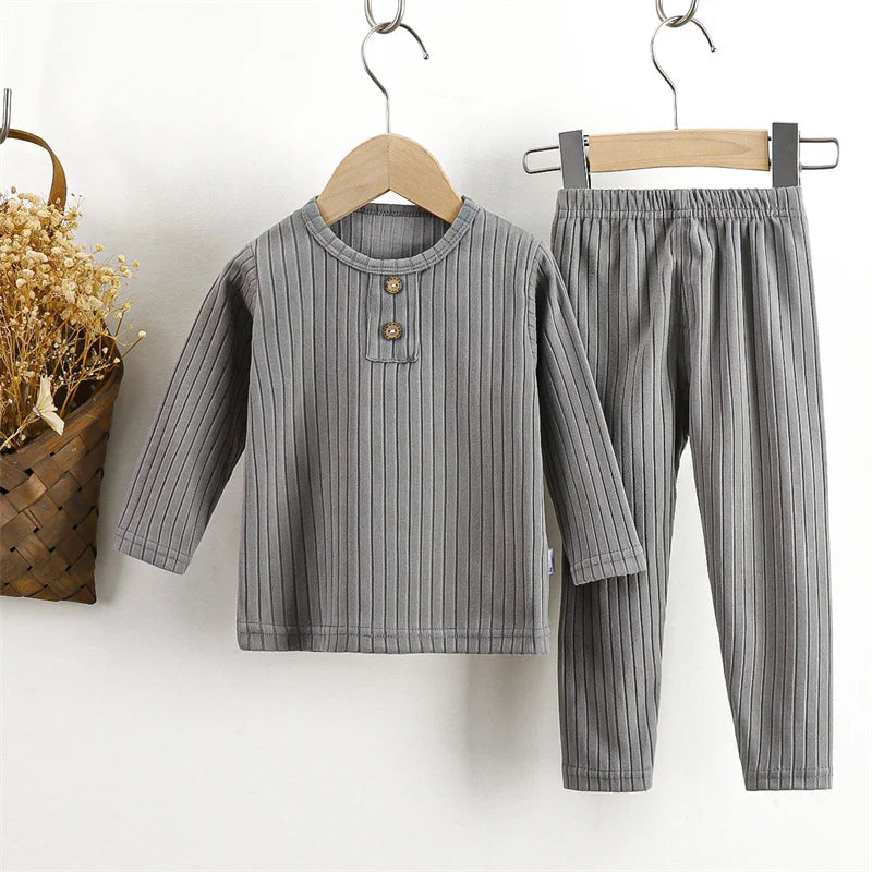 2024 Children's Autumn Sets New Boys Solid Colour Round Neck Suit Girls New Casual Loose Fashion 2 Pieces 12M-8 Years Old