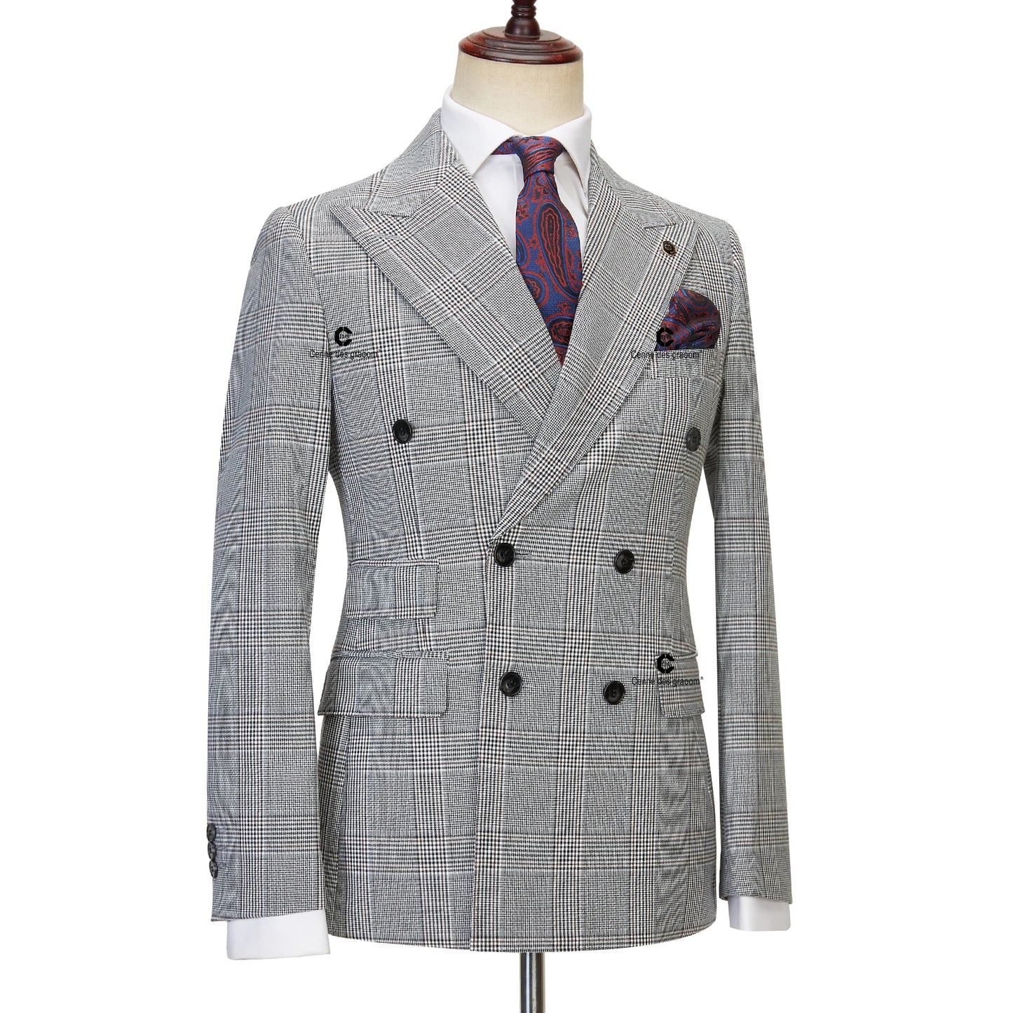 Costume classique pour homme Cenne Des Graoom 2025, ensemble 2 pièces à carreaux, veste croisée vintage, gilet et pantalon, pour bureau, affaires, mariage