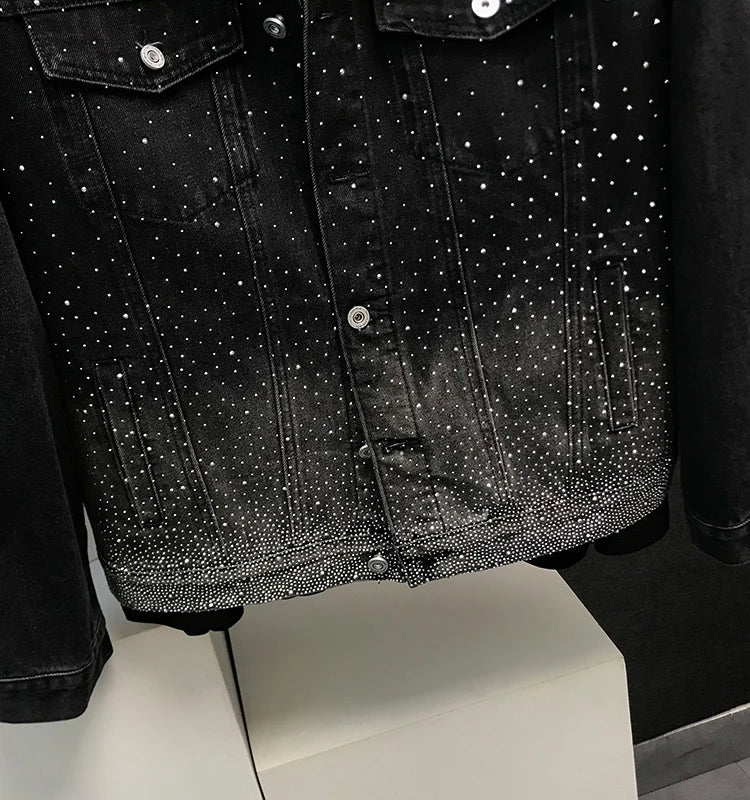 Veste en jean décontractée à manches longues pour homme, version ample, polyvalente, rembourrée aux épaules, élégante, style chic, style diamant