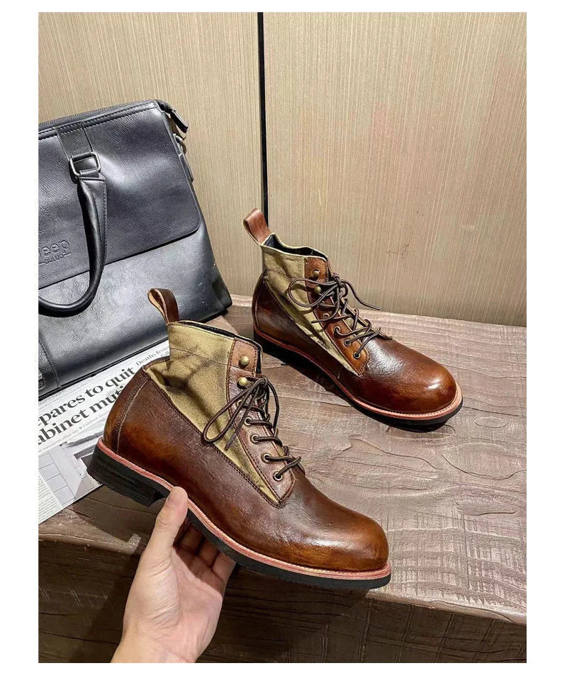 Bottes marron neuves pour hommes, bottes courtes noires faites à la main pour hommes, bottines à bout rond, bottines de moto, bottes de combat