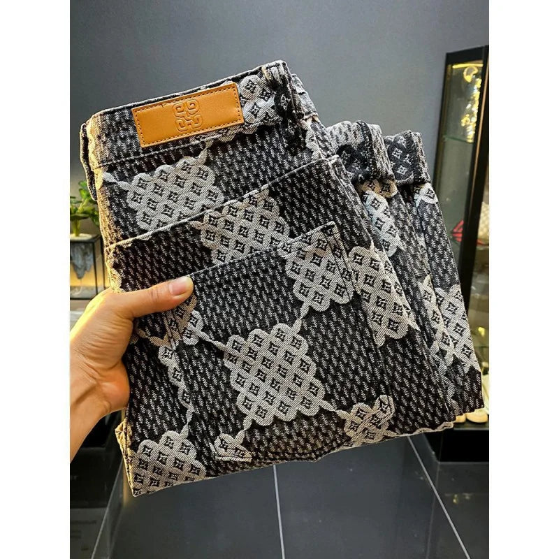 Jean jacquard haut de gamme pour hommes et femmes, automne-hiver, nouveau style, design de mode, tube droit, pantalon décontracté américain