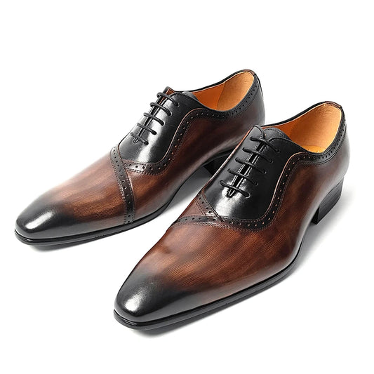 Luxury Men's Dress Shoes Higher Quality Oxford Leather Shoe Lace-Up Casual Business Shoes Fashion Carved Wedding Party Office