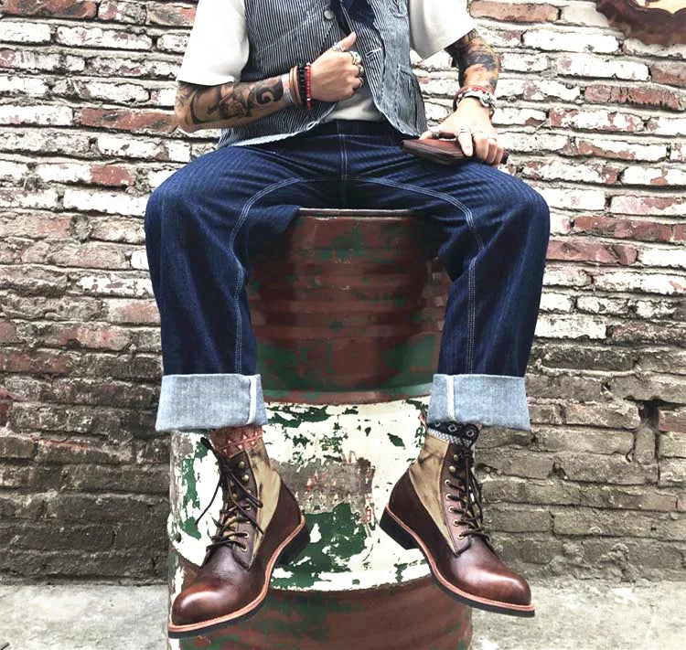 Bottes marron neuves pour hommes, bottes courtes noires faites à la main pour hommes, bottines à bout rond, bottines de moto, bottes de combat