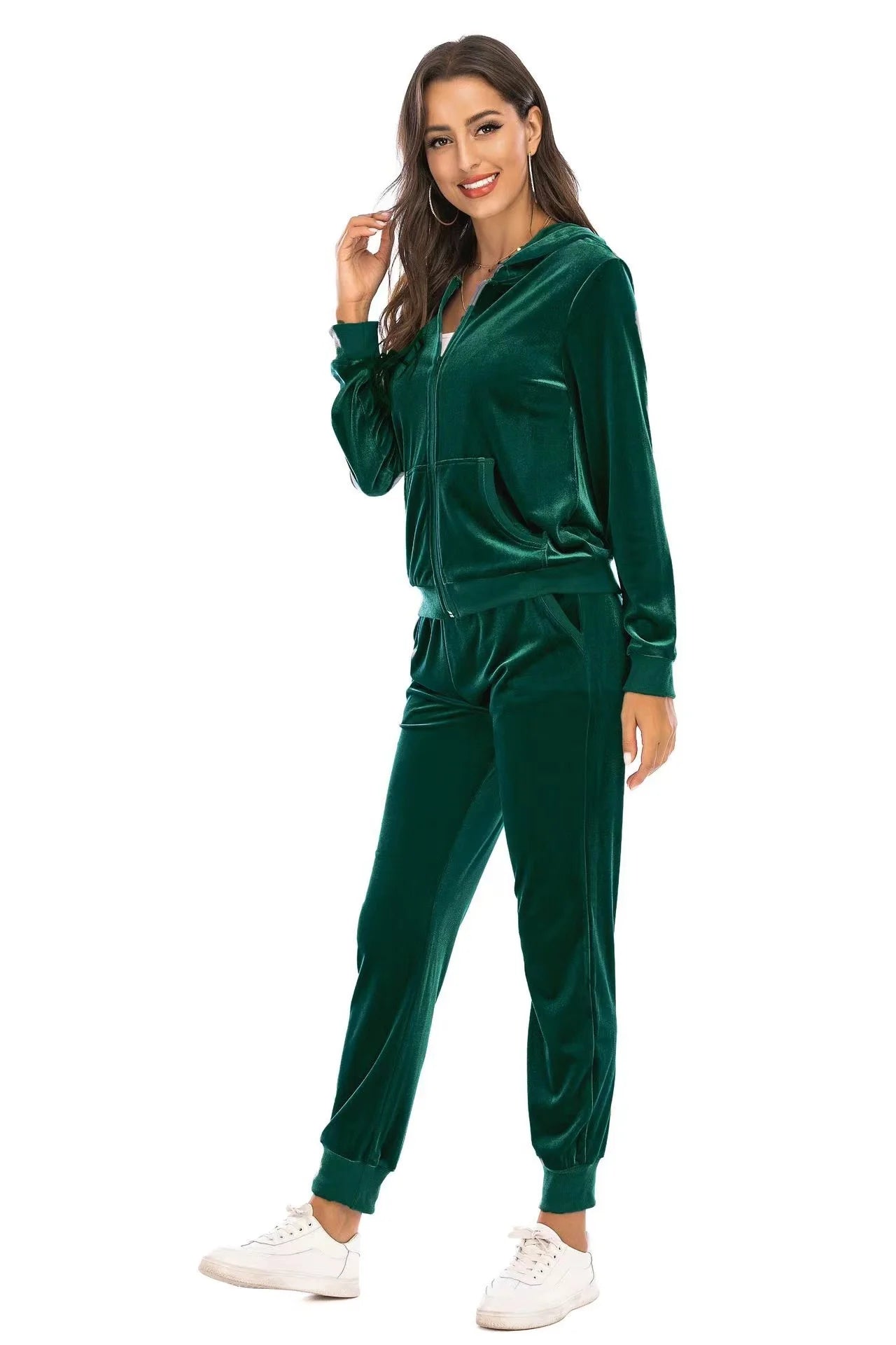 2024 Autumn Velvet Tracksuit Womens 2 Piece Sweatshirt Sweatpants Set Full Zip Hoodie Sweatsuit With Pockets Casual Sportswear