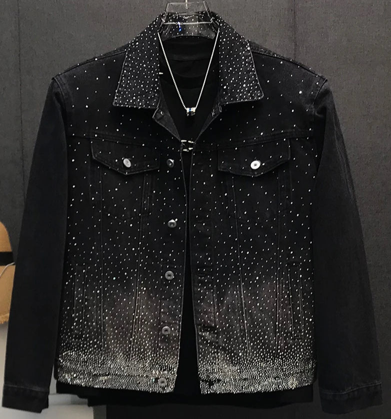 Veste en jean décontractée à manches longues pour homme, version ample, polyvalente, rembourrée aux épaules, élégante, style chic, style diamant