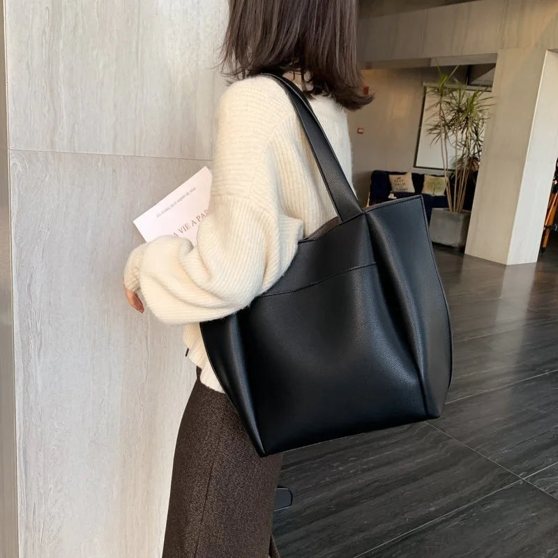Sac à main en cuir PU de haute qualité pour femme, grande capacité, à bandoulière, fourre-tout rétro