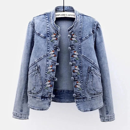 Women's Denim Jacket 2024 Spring Autumn Streetwear Long Sleeve Embroidery Ladies Jean Jackets Loose Short Outwear Femme