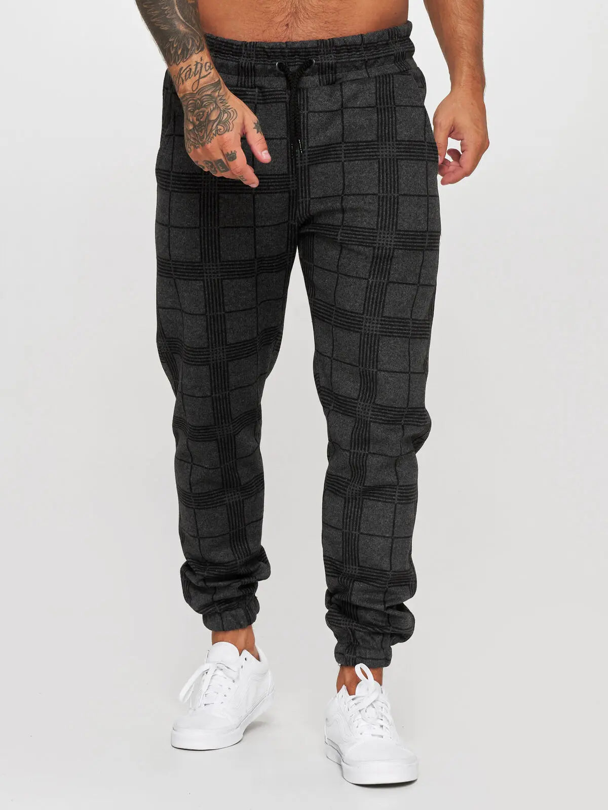Pantalon de jogging à carreaux blancs pour homme, style streetwear, décontracté, vintage, droit, long