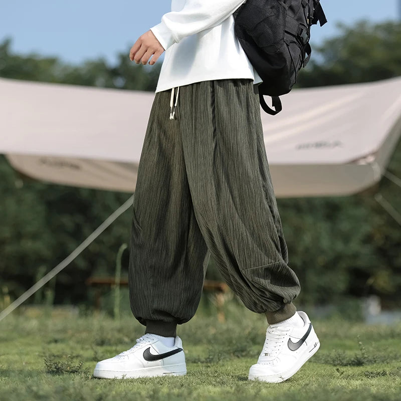 Pantalon sarouel ample grande taille pour homme, taille élastique japonaise avec cordon de serrage, jambes larges, décontracté, ample, tailles 5XL, 4XL, 3XL