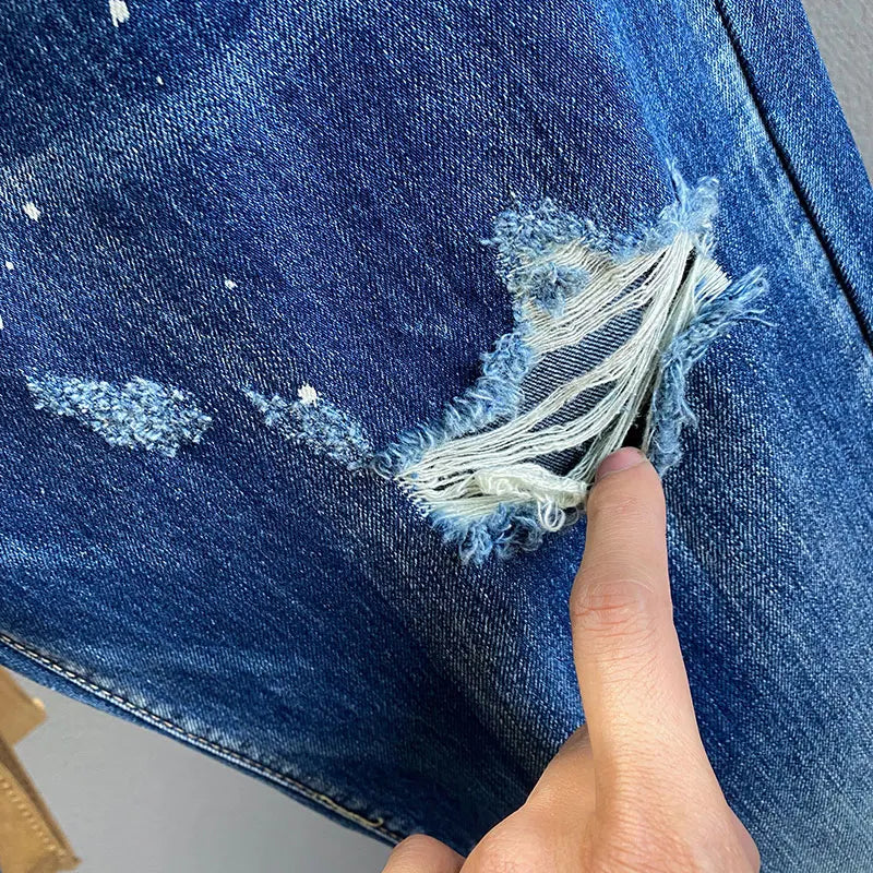 Jeans Streetwear pour hommes, nouvelle collection, haute qualité, mode, moto, hip-hop, déchiré, troué, slim, rétro, confortable, pantalon en denim pour hommes