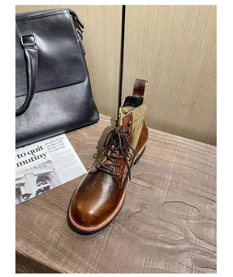 Bottes marron neuves pour hommes, bottes courtes noires faites à la main pour hommes, bottines à bout rond, bottines de moto, bottes de combat