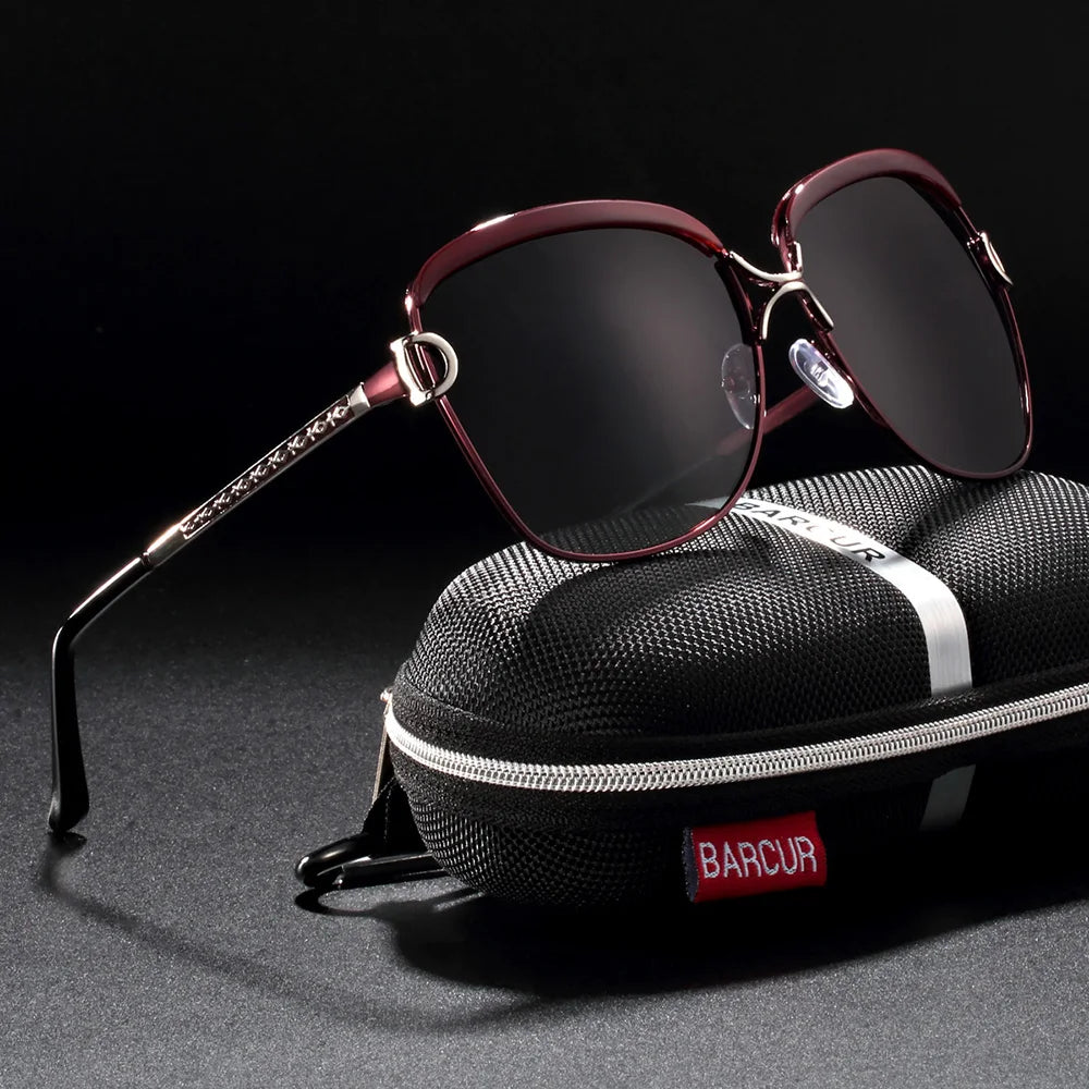 BARCUR Polarized Ladies Sunglasses Women Gradient Lens Round Sun Glasses Square Luxury Brand Oculos Lunette De Soleil Femme