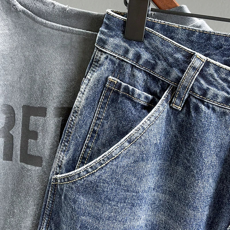Jeans vintage de haute qualité pour hommes, nouvelle collection printemps, mode ample, fuselé, drapé, pantalon en denim pour jeunes, style hip-hop, streetwear