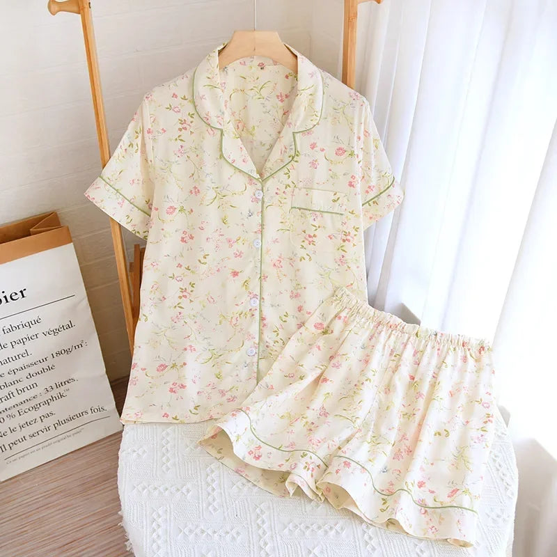 Pyjama d'été pour femme, nouvelle collection, section fine, short à manches courtes, grand imprimé floral, service à domicile, pyjama pour femme