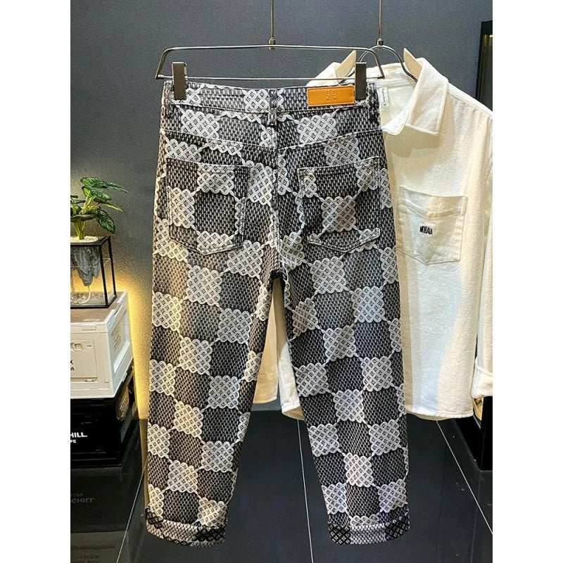 Jean jacquard haut de gamme pour hommes et femmes, automne-hiver, nouveau style, design de mode, tube droit, pantalon décontracté américain