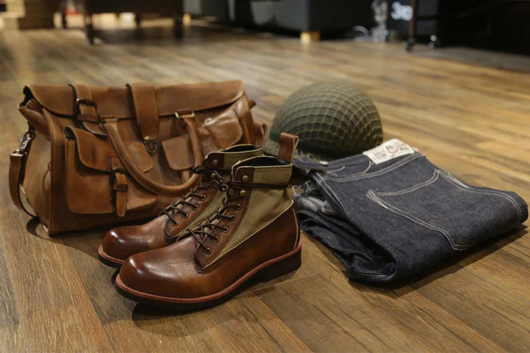 Bottes marron neuves pour hommes, bottes courtes noires faites à la main pour hommes, bottines à bout rond, bottines de moto, bottes de combat
