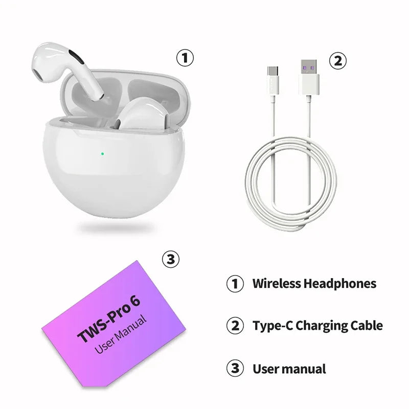 Écouteurs sans fil Air Pro 6 TWS avec micro, écouteurs Bluetooth Fone, écouteurs de sport, écouteurs de course pour écouteurs Xiaomi Pro6
