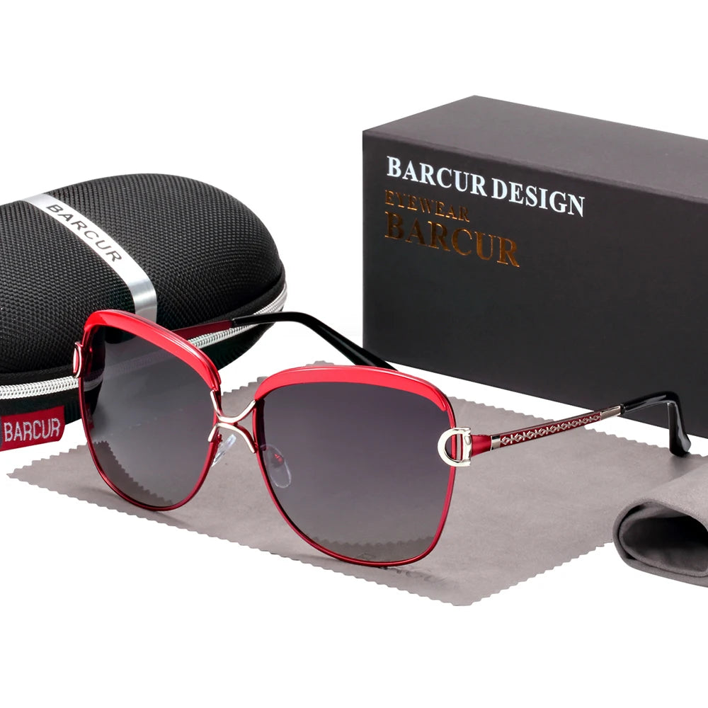 BARCUR Polarized Ladies Sunglasses Women Gradient Lens Round Sun Glasses Square Luxury Brand Oculos Lunette De Soleil Femme