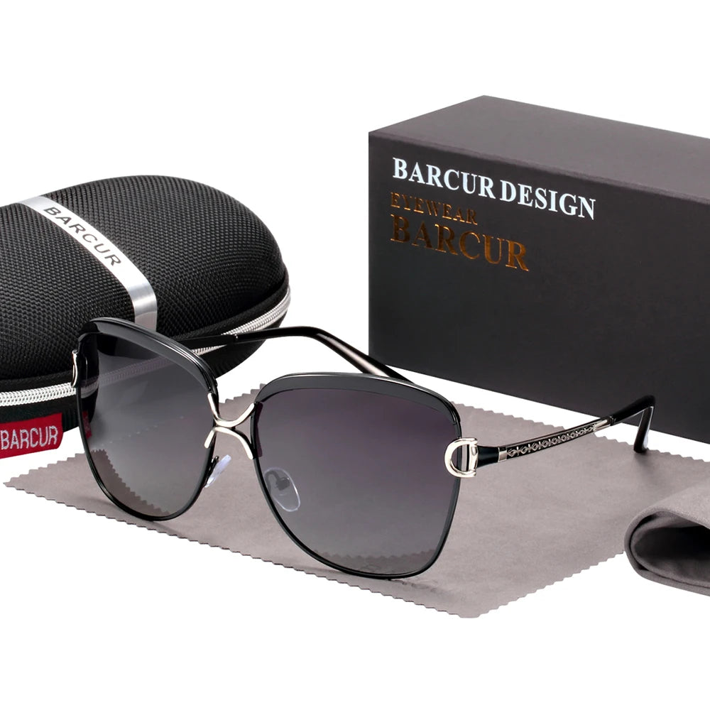 BARCUR Polarized Ladies Sunglasses Women Gradient Lens Round Sun Glasses Square Luxury Brand Oculos Lunette De Soleil Femme