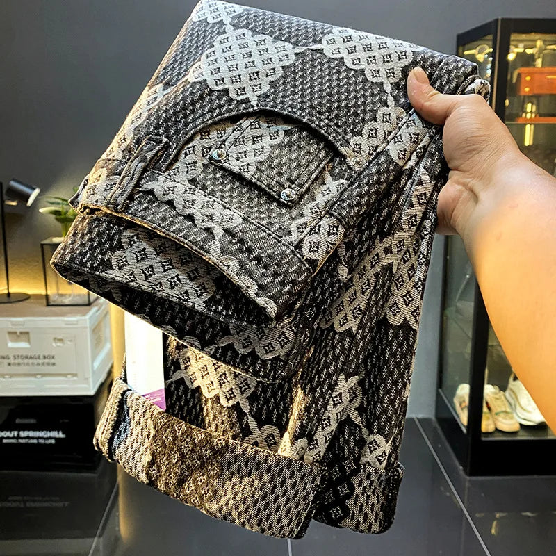 Jean jacquard haut de gamme pour hommes et femmes, automne-hiver, nouveau style, design de mode, tube droit, pantalon décontracté américain