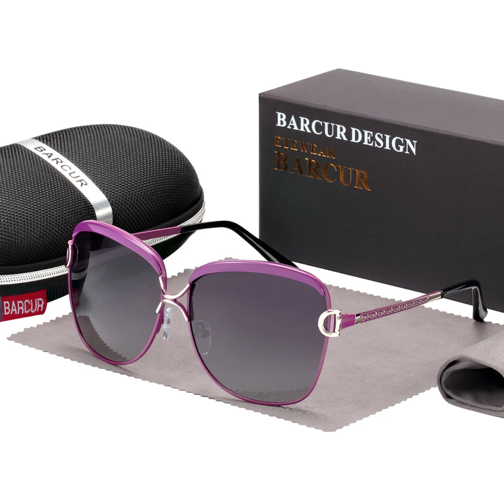 BARCUR Polarized Ladies Sunglasses Women Gradient Lens Round Sun Glasses Square Luxury Brand Oculos Lunette De Soleil Femme