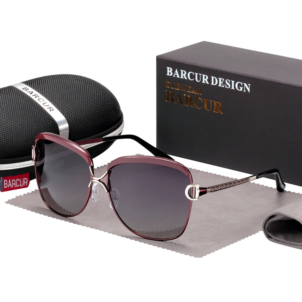 BARCUR Polarized Ladies Sunglasses Women Gradient Lens Round Sun Glasses Square Luxury Brand Oculos Lunette De Soleil Femme