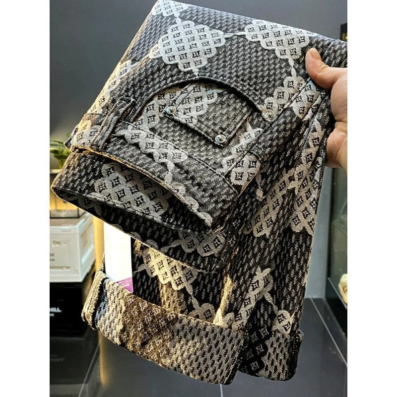 Jean jacquard haut de gamme pour hommes et femmes, automne-hiver, nouveau style, design de mode, tube droit, pantalon décontracté américain