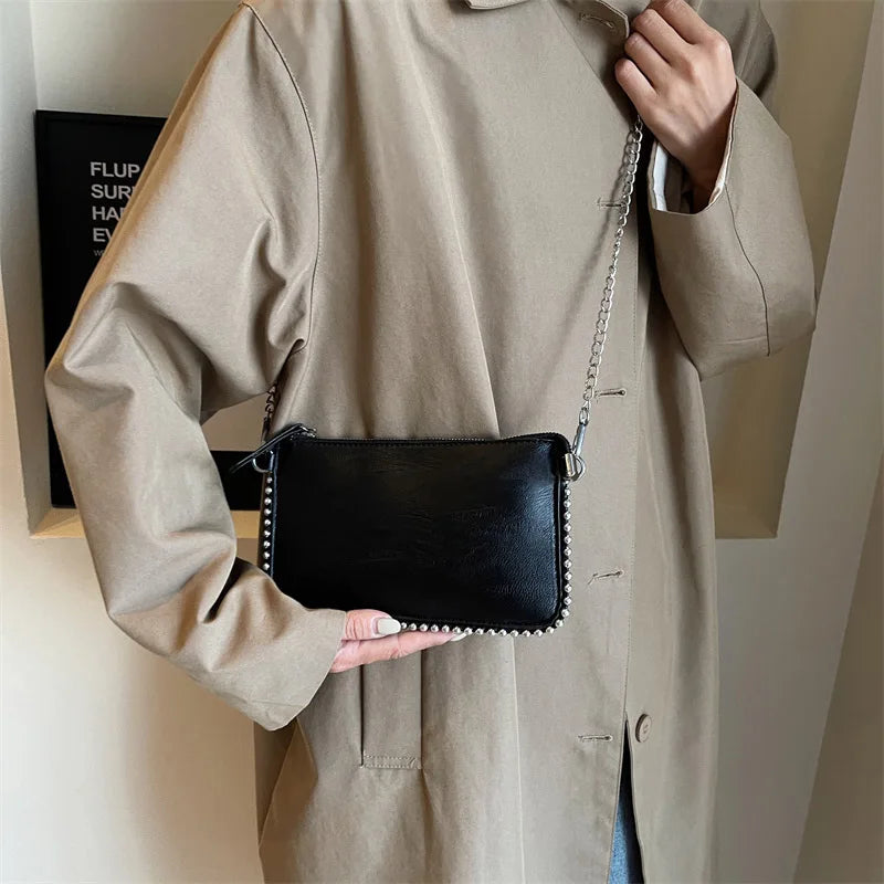 Sacs à bandoulière de couleur unie pour femmes, porte-monnaie à chaîne pour téléphone portable, sac messager à bandoulière tendance