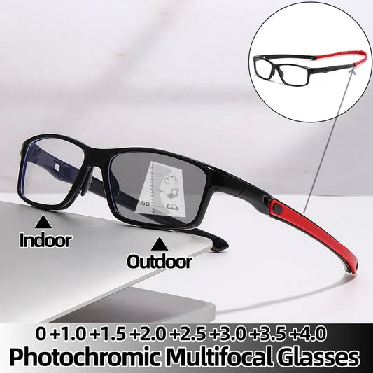 Lunettes de lecture photochromiques multifocales TR90 pour le sport, unisexes, progressives, de près et de loin, presbytie, anti-lumière bleue, avec dioptries